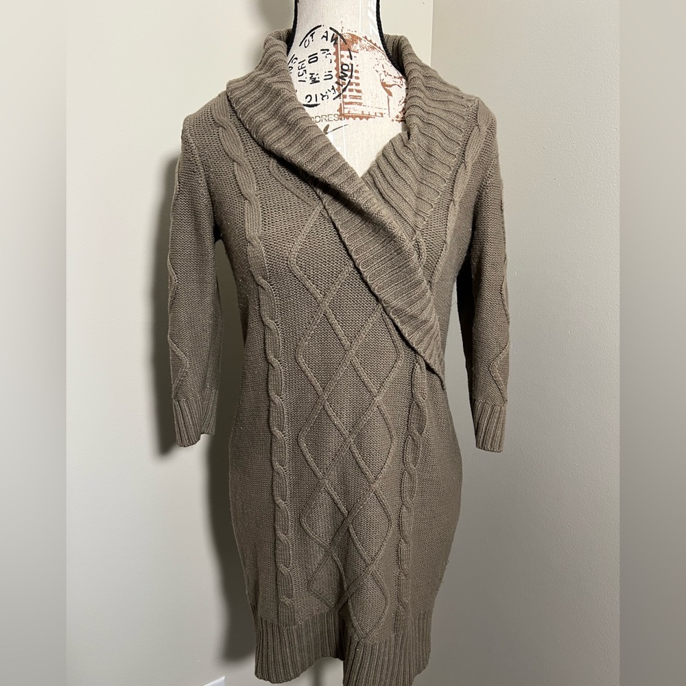 Pink Rose Premium Quality Long Tunic 3/4 Sleeve Sweater Top Sz M Taupe Brown